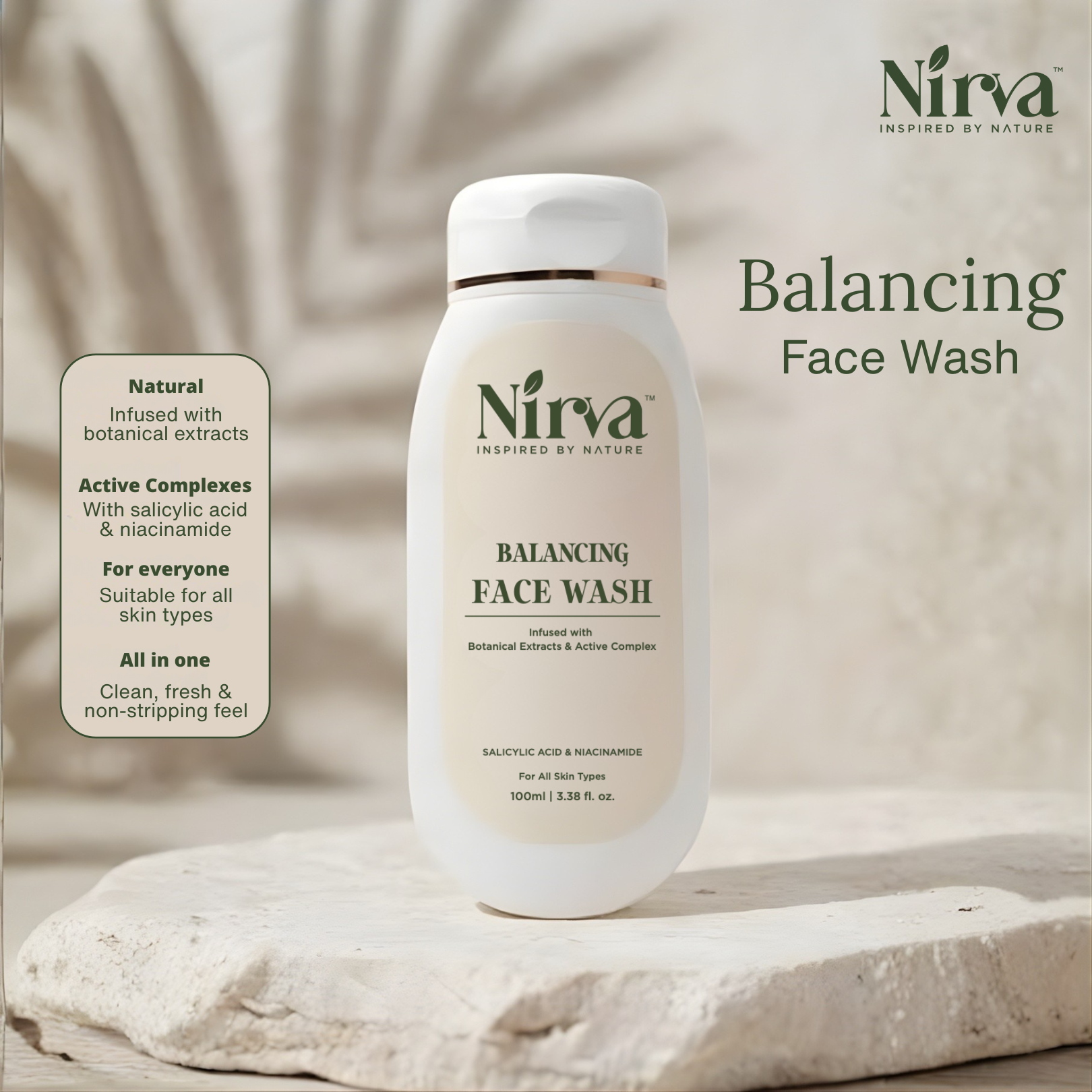 Nirva Balancing Face Wash with Salicylic Acid & Niacinamide – Gentle Cleanser for All Skin Types (100 ml)